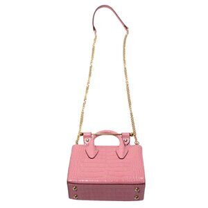 Strathberry Nano Croc-Embossed Leather Tote in Caledonian Pink